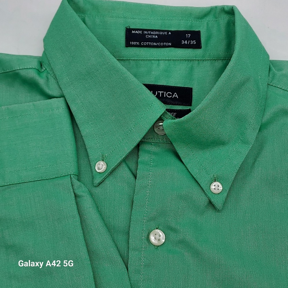 Nautica Vintage‎ Oxford Wrinkle Free Button Down Shirt Size 17 34 35 Green XL